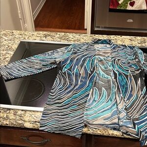 Chico's Easywear Striped Top in Blue and Gray